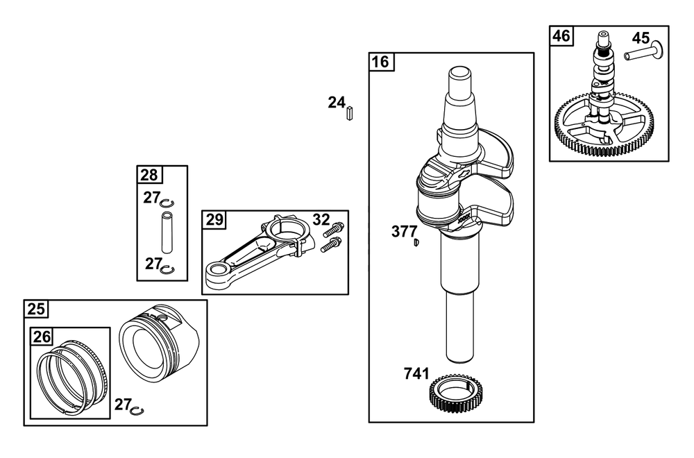 Crankshaft Group Diagram and Parts List for 49E877-0036-Z1  Briggs and Stratton Engine